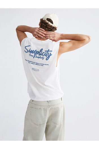 LC Waikiki Ecru Crew Neck Printed Men's Sleeveless T-Shirt
