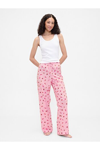 GAP Kadın Pembe Desenli Poplin Pijama Altı