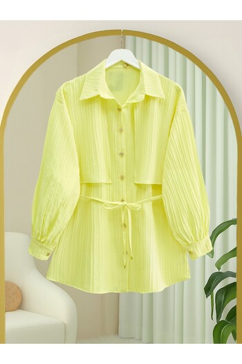 Modamorfo Belted Bolero Detailed Stoned Buttoned Shirt - Yellow