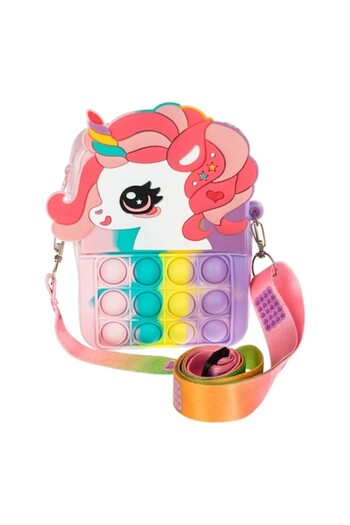 OEM Crossbody Bag Unicorn, Pop It Model, 3D Design, Multicolor, 8.5x3x13cm, Silicone