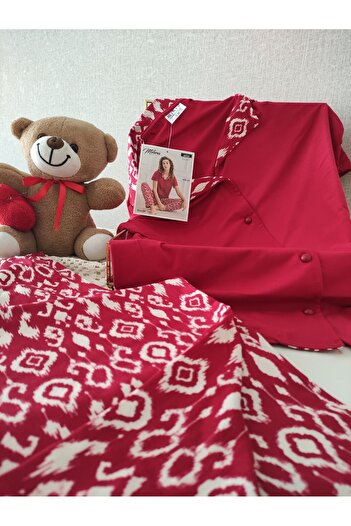 Mihra Milan Kumaş Önü Düğmeli Kısa Kollu Pijama Takımı S/M-L-XL-XXL