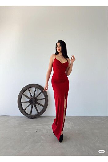 Modafeminen Women's Fukuro Glitter Strap Evening Dress Red 582889