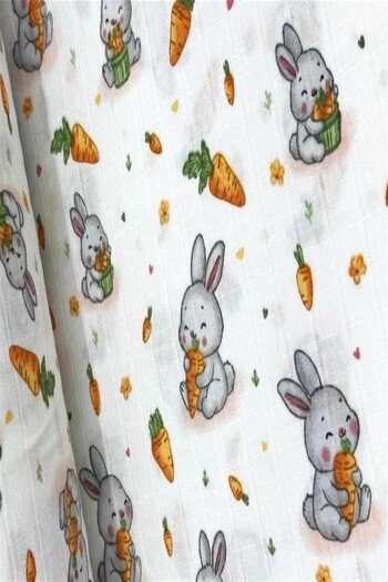 MORE HOME 100% Cotton Single Layer Muslin Cloth 90X90 cm Carrot Eating Rabbit