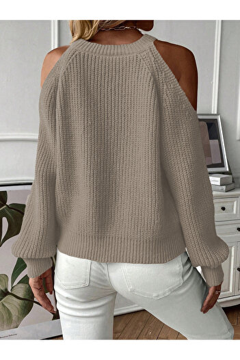citystyle Women's Casual Hair Knitted Off Shoulder Crew Neck Winter Knitwear Sweater Mink