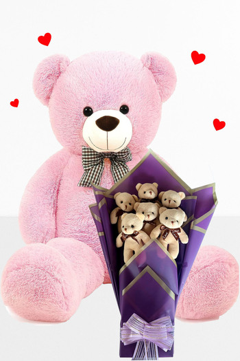 Sole Plush Teddy Bear 90 cm Bear and Purple Plush Teddy Bear Bouquet Gift for Lover Birthday Special Day Set