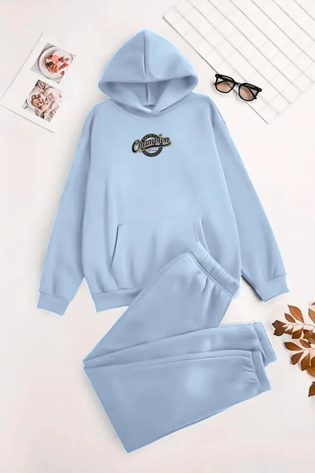 CLAYES Unisex Σετ αθλητικής φόρμας με κουκούλα BabyBlue CHAMPION με στάμπα - Χειμερινό ύφασμα με ανάλαφρο χρώμα