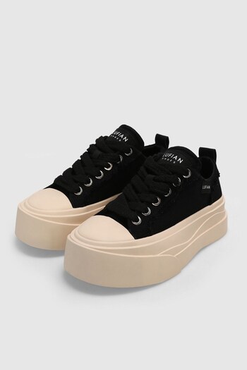 Lufian Genuine Leather Lace-Up Casual Sneaker Black Shoes