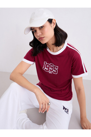 Styli Women Red Regular Fit Printed T-Shirt