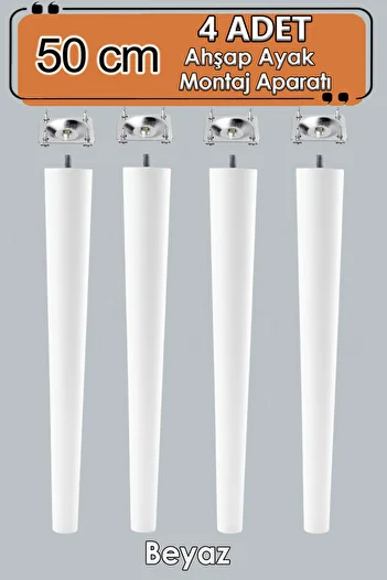 GLASWEN 4 Pieces Wooden Legs 50 cm White M8 Screwed Connecting Apparatus Furniture Stool Coffee Table Table Support Leg