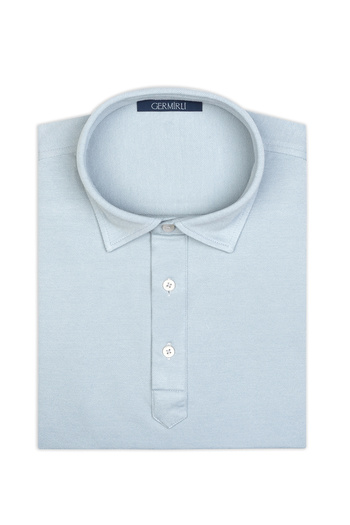 Germirli Ice Blue Piquet Shirt Collar Regular Fit Mercerized Cotton T-Shirt