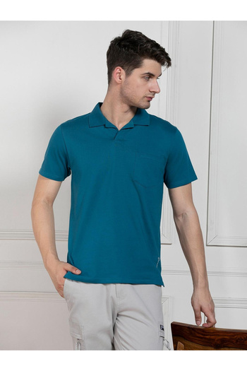 Dennis Lingo By Styli Solid Green Pure Cotton Polo T-Shirt