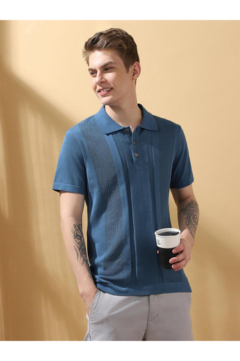 Dennis Lingo By Styli Men Blue Relaxed Fit Flat Knit Polo