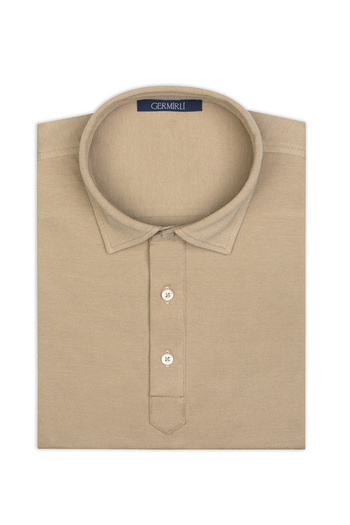 Germirli Beige Piquet Shirt Collar Regular Fit Mercerized Cotton T-Shirt