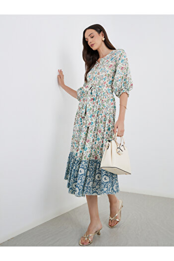 Maxim Creation By Styli Women Floral Print Midi Dress with Tie Belt