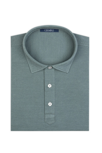 Germirli Green Piquet Shirt Collar Regular Fit Mercerized Cotton T-Shirt