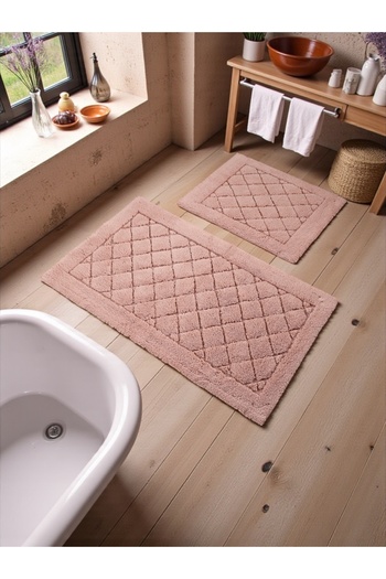 Hülya Home Orionaa Cotton Bath Mat Set (60X100)(50X60)Pink+