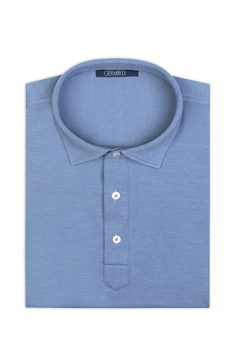 Germirli Blue Piquet Shirt Collar Regular Fit Mercerized Cotton T-Shirt