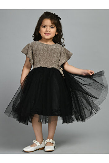 Bella Moda By Styli Embellished Ruffled Sleeve Knee-Length Mesh Dress