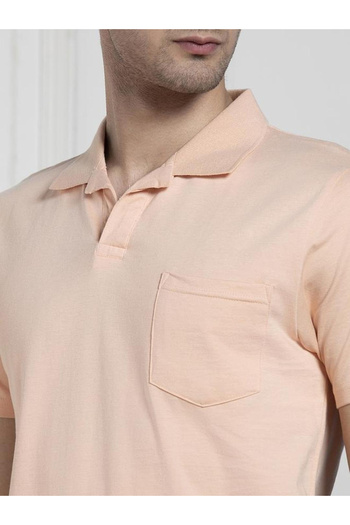Dennis Lingo By Styli Solid Peach Pure Cotton Polo T-Shirt