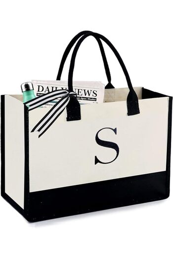Skycare Initial Canvas Tote Bag, Beach Bag, Grocery Shopping Bag, Monogrammed Gifts Bag for Wedding,