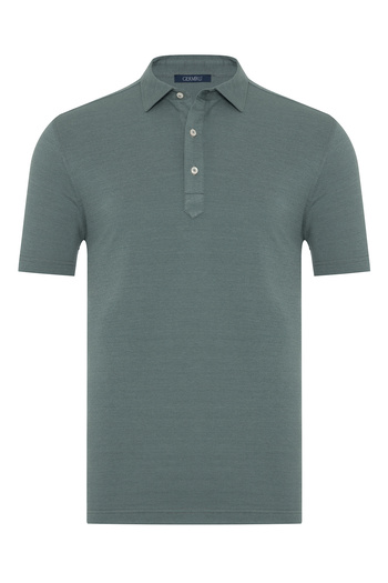 Germirli Green Piquet Shirt Collar Regular Fit Mercerized Cotton T-Shirt