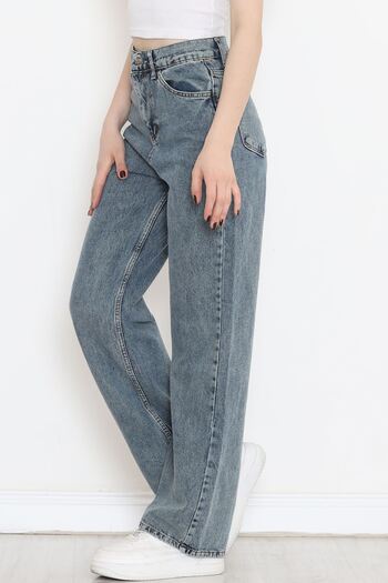 beeke High Waist Pocket Wide Leg Jeans Palazzo Trousers Jeans Women's Gray - 16658