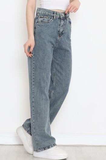 beeke High Waist Pocket Wide Leg Jeans Palazzo Trousers Jeans Women's Gray - 16658
