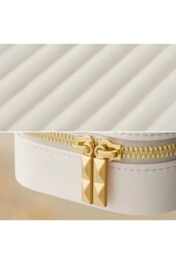 newnet New Design Mini White Jewelry Box - Special Mirrored Zipper Earring Necklace Ring Organizer