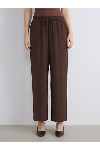 LC Waikiki Brown Wide Leg Women's Trousers with Elastic Waist