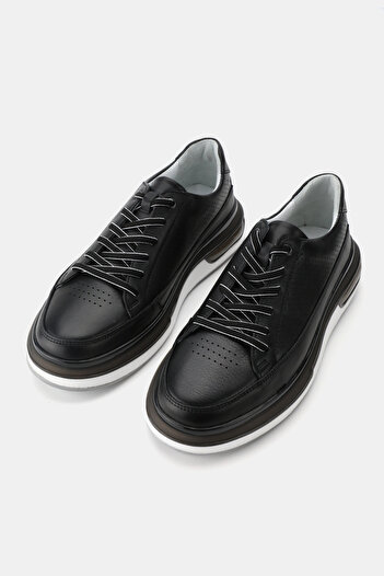 TUNAELLİ Men's Black Khaki Natural Leather Sneaker Lace up Shoes
