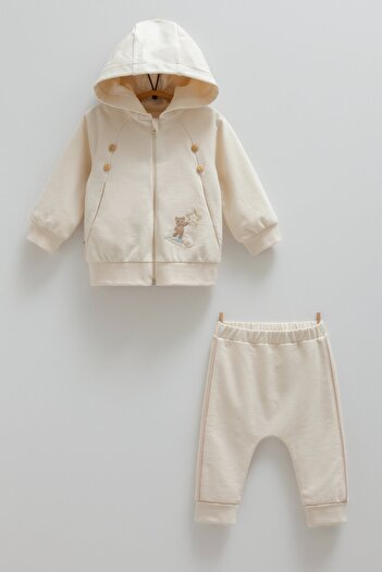 Caramell Cute Fly Hooded Double Set - Stone