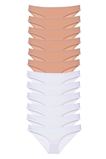 No8 Home 12 Pieces Super Eco Set Lycra Women's Slip Panties Skin White