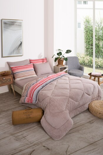 Sudemhome Double Welsoft Sleeping Set Double Sided Wellsoft Fluffy Fleece Quilt and Battal Fitted Sheet