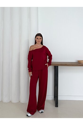 OTAKU Women's Modal Fabric Off Shoulder Sweatshirt and Trousers Set