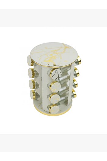 rexa 16-piece glass spice jar set with rotating plastic stand, beige gray