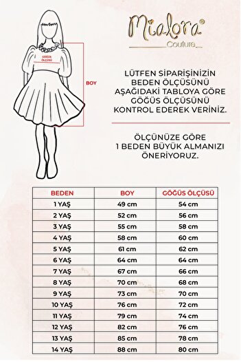 Mialora Özel Tasarım Kız Çocuk Abiye Elbise, Kat Kat Etekli, Fiyonk Detaylı, Dantel Detaylı, Saç Aksesuarlı_