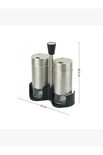 rexa 2-Piece Silver Glass Spice Jar Set with Gold Frame and Black Plastic Stand - 2SS29-212