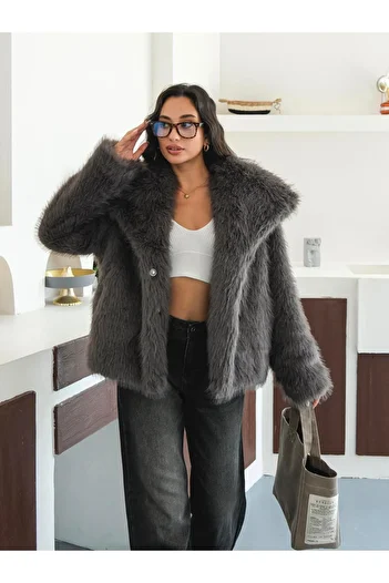 FERZOLAİO Luna Anthracite Oversize Fur Jacket