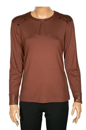 SİMAY Women's Flora Medium Size Combination Shoulder Buttoned Tan Sports Blouse