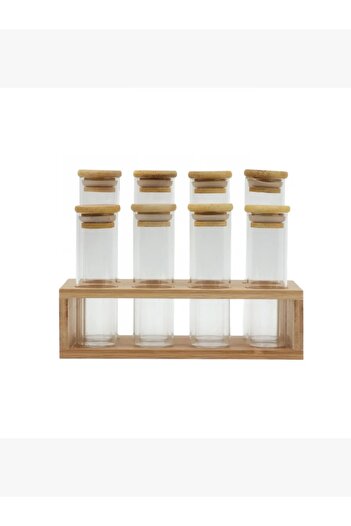 rexa 8-Piece Glass Spice Jar Set with Wooden Stand - 2SS02-992