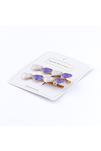 Bimotif Set of Hair Clips with Heart, Purple-White