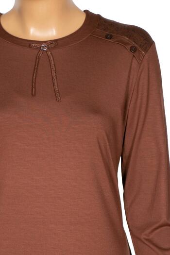 SİMAY Women's Flora Medium Size Combination Shoulder Buttoned Tan Sports Blouse