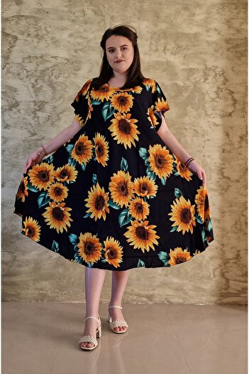 ihaoo Black sunflower flowy dress