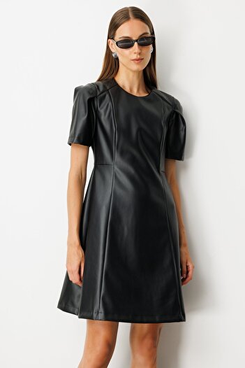 Ekol Short Sleeve Leather Dress