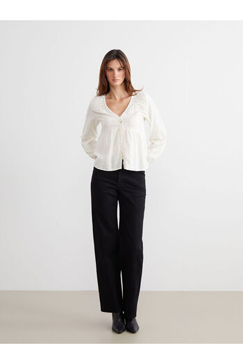 LC Waikiki V-Neck Openwork Blouse