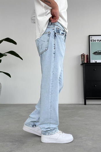 XPUPPETWEAR Light Ice Blue Striped Crtz Embroidery Detail Baggy Pants