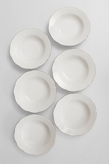 RUBİ PORSELEN Silver Platinum Gilded Porcelain Dinner Plate Set for 6 - Set
