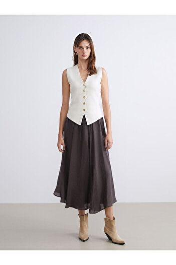 LC Waikiki Brown Elastic Waist Pleated Skirt