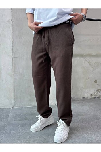 XPUPPETWEAR Brown Relaks Fit Relaxed Cut Linen Trousers