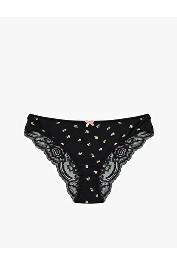 Koton Cotton Floral Panties with Lace Detail on the Back